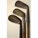 3x various irons to include Smith's pat anti-shank smooth faced lofted iron with circular hand