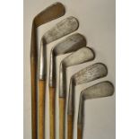 6x Various smooth faced irons including a small head driving iron by Scott Elie, P Caffety Barnton