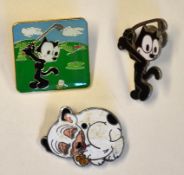 2x Felix the Cat golfing pins one - stamped Demons and Marvelles together with the enamel Bonzo