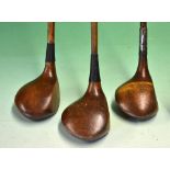 3x various large socket head woods to include Jas. Bradbeer "The Peggy" driver with firing pin