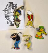 5x various Disney Character and other enamel golfing pin badges - to include Rupert The Bear and