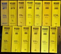 13x Wisden Cricketers Almanacks from 1977 to 1989 - all original cloth covers and mostly clean (G)