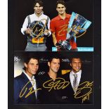 2x tennis player signed colour photographs - one with Federer and Nadal and another of Nadal,