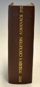 1935 Wisden Cricketers Almanack - 72nd edition lacking wrappers but rebound in brown cloth with gilt