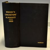 1922 Wisden Cricketers Almanack - 59th edition lacking wrappers but rebound in black cloth boards