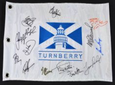Turnberry Open Championship Venue signed flag to incl 14 Major winners Jacklin, Tom Watson,