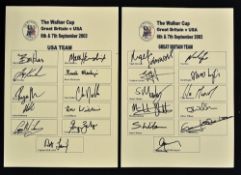 2003 Walker Cup Golf signed official team cards from Ganton GC - fully signed by both teams to