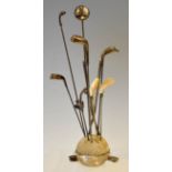 Collection of early white metal golf club hat pins and white metal hat pin stand c. 1900 - the stand