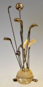 Collection of early white metal golf club hat pins and white metal hat pin stand c. 1900 - the stand