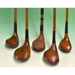 5x assorted socket neck woods to include J Paxton Romford small head golden persimmon baffie, JH