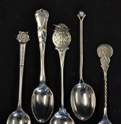 5x various silver golf club teaspoons - mostly with crossed golf clubs and club details to include