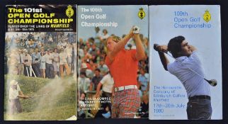 3x Open Golf Championship programmes to incl '72 (Muirfield Lee Trevino), '77 (Turnberry Tom Watson)