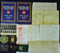 Lancashire Cricket Club memorabilia to include Members tickets 1932, 1934, 1947, 1950, 1953, year