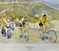 "1952 Tour De France Cycle Race" signed ltd editon colour mezzoprint by Leonard Goff - publ'd 1993