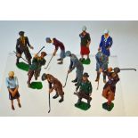 Collection of 10 various lead cold painted golfing figures - some with hinged arms -to include 6x