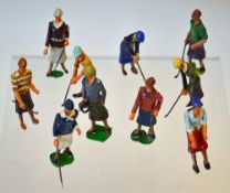 Collection of 10 various lead cold painted lady golfing figures - some with hinged arms - some on