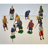 Collection of 10 various lead cold painted lady golfing figures - some with hinged arms - some on