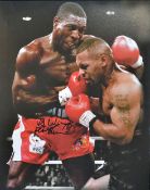 Frank Bruno Signed Boxing print on canvas in colour an action shot depicting Bruno and Tyson, signed