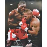 Frank Bruno Signed Boxing print on canvas in colour an action shot depicting Bruno and Tyson, signed