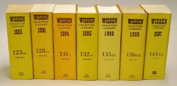 7x Wisden Cricketers' Almanacks from 1986 onwards to incl both cloth and hard back editions - 4x