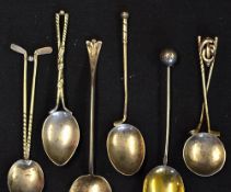 6x early 20thc various silver golf spoons - with various golf club style handles and stems - wt 1.