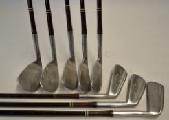 Set of 8 Finnigans Manchester Corona flanged sole irons - the original steel coated shafts and green