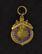 Scarce 1924 USA 10ct gold and enamel cricket medal - the obverse mounted with crossed cricket bats