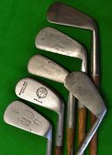 5x various irons including a deep faced stainless mashie, a Jazz Thomson St Andrews lofted 2 iron,