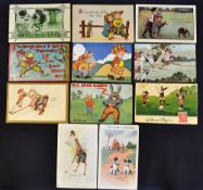 11x various early humorous children and animal caricature golfing postcards from the 1900's
