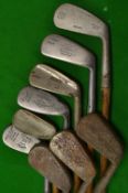 9x various irons by makers Hawkins, Trueline, Vickers, and Simpson, from mashies to mashie niblicks
