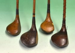 4x various socket neck woods including a deep faced pointed toe spoon stamped H Bruton Markeaton