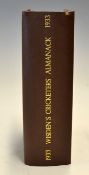 1933 Wisden Cricketers Almanack - 70th edition lacking wrappers but rebound in brown cloth with gilt