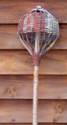 Scarce and early wicker basket golf flag pole c. 1900 - red and white circular pear drop shaped