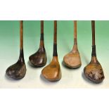5x assorted socket head woods to include J Andrews deep faced spoon, 2x John Letters woods one a
