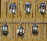 Set of 6x matching silver golf tea spoons - hallmarked Birmingham 1950/60's each fitted with golf