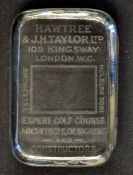 Rare and very early Hawtree and J.H Taylor Ltd golf advertising heavy glass paperweight - embossed