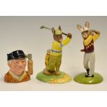 Collection of Royal Doulton bone china golfing figures to include miniature "Golfer" character jug