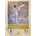 Michael Atherton (Lancashire and England) signed cricket colour print - artist proof ltd ed no. 6/50