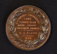 1940 Cambridge University bronze tennis medal - engraved on the reverse "Cambridge University Lawn