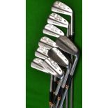 9x Fred Daly John Letters Master stainless model irons c.1955 from 2-9 plus SI, with slotted sole,
