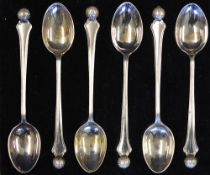 Set of 6x decorative golfing silver teaspoons c.1950's - hallmarked Birmingham 1954 featuring dimple