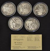 2003 Tour De France Centenary Racing Cycling collection of 5x one and half euros silver coins made