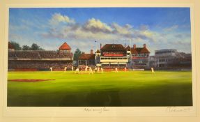 Jack Russell signed limited edition cricket print titled "Ashes Winning Runs" and signed in pencil