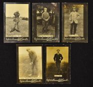 5x Ogden's Guinea gold real photograph golf cards to include Arnaud Massey French Professional,