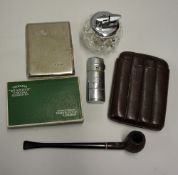 Selection of Smoking Accessories to include a Ronson Glass Table lighter, unusual Bruyere pipe