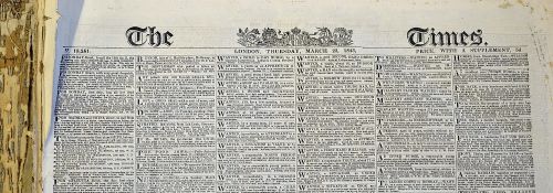 1843 The Times Newspaper Collection Thursday March 23 1843 to Friday June 30, large paper measures