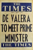 Posters 1938 The Times 'DE VALERA TO MEET THE PRIME MINISTER' date Thursday January 13 1938,