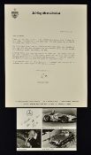 Stirling Moss Signed Letter and Postcard a typed letter on Stirling Moss Limited headed paper with