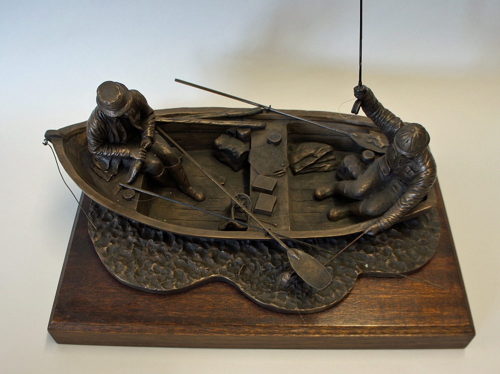 Angling Bronze Sir David Hughes Ltd Edition bronze sculpture (not resin) of two anglers in boat, - Image 2 of 4