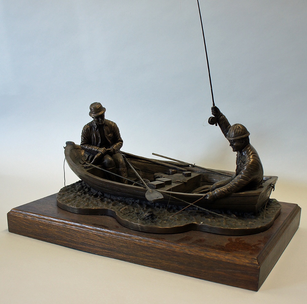 Angling Bronze Sir David Hughes Ltd Edition bronze sculpture (not resin) of two anglers in boat, - Image 3 of 4